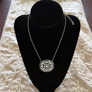 Touchstone Crystal Silver Filigree Round Pendant Necklace - Women Jewelry